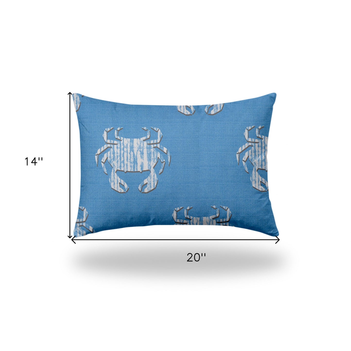 14" X 20" Blue And White Crab Enveloped Lumbar Indoor Outdoor Pillow Cover