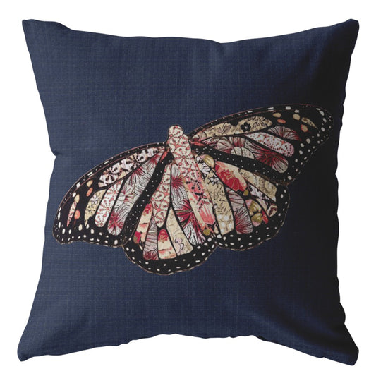 16" Denim Blue Butterfly Indoor Outdoor Throw Pillow