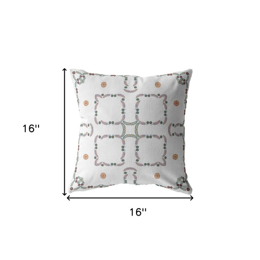 16” White Floral Indoor Outdoor Throw Pillow