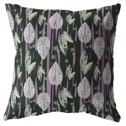 16” Black Purple Fall Leaves Indoor Outdoor Throw Pillow