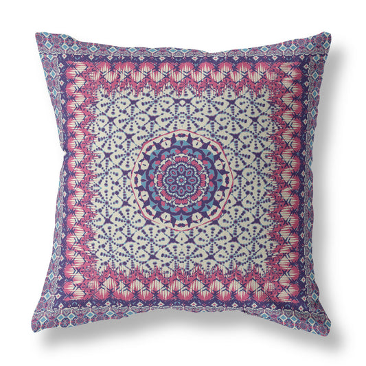 16” Magenta Indigo Holy Floral Indoor Outdoor Throw Pillow