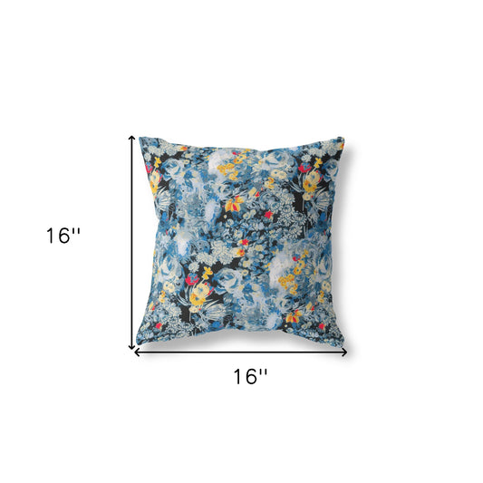 16" Blue Yellow Springtime Indoor Outdoor Throw Pillow