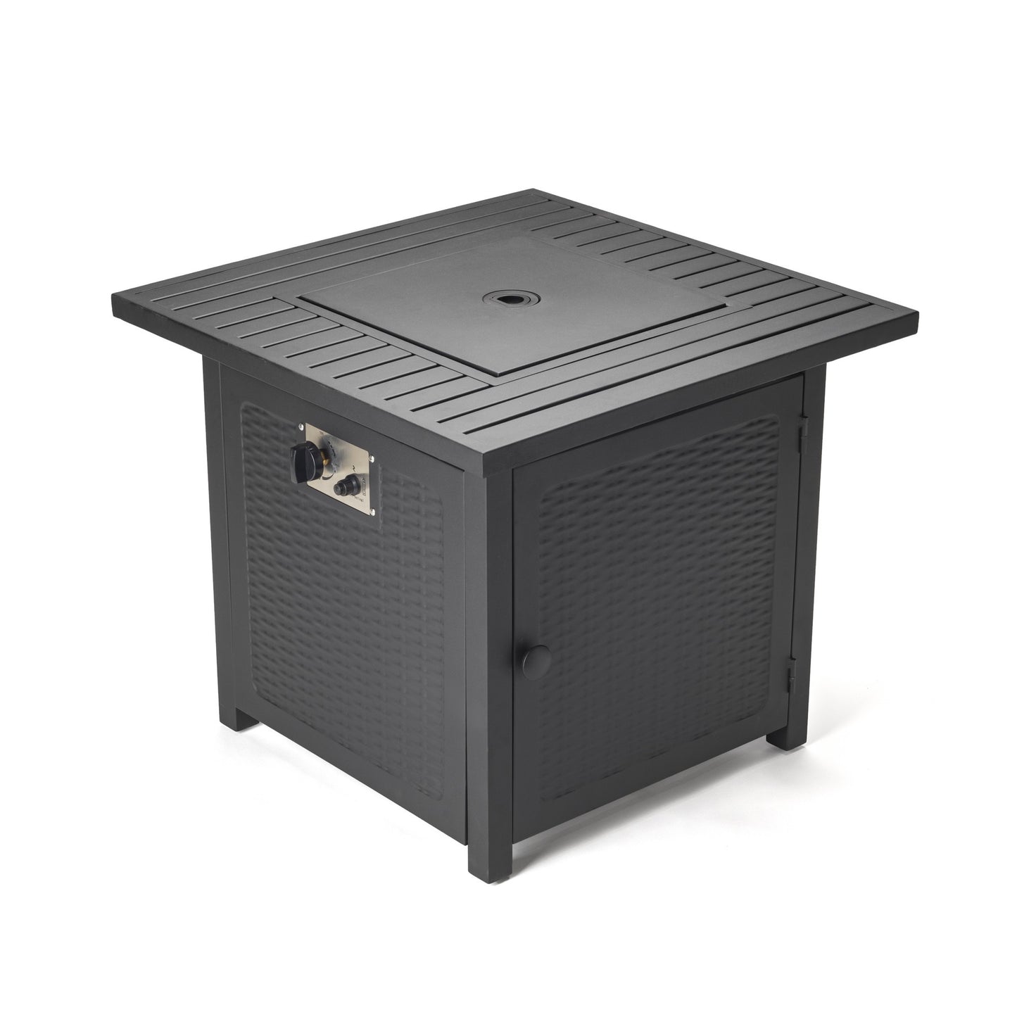 Matte Black Square Propane Fire Pit with Cover