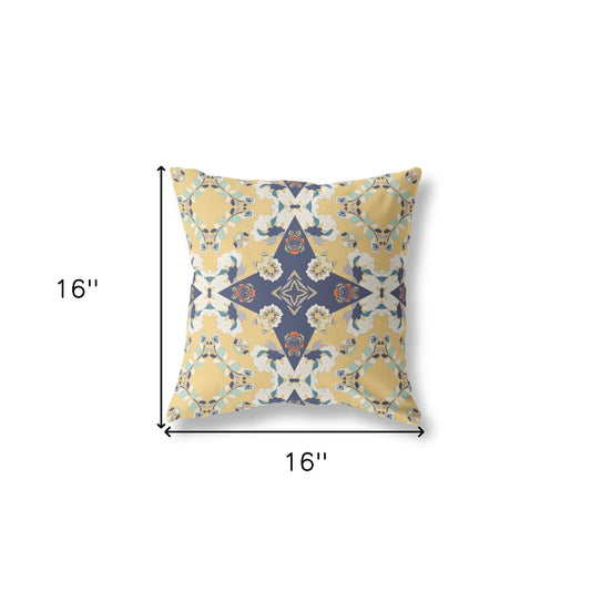 16" X 16" Yellow And Blue Zippered Geometric Indoor Outdoor Throw Pillow