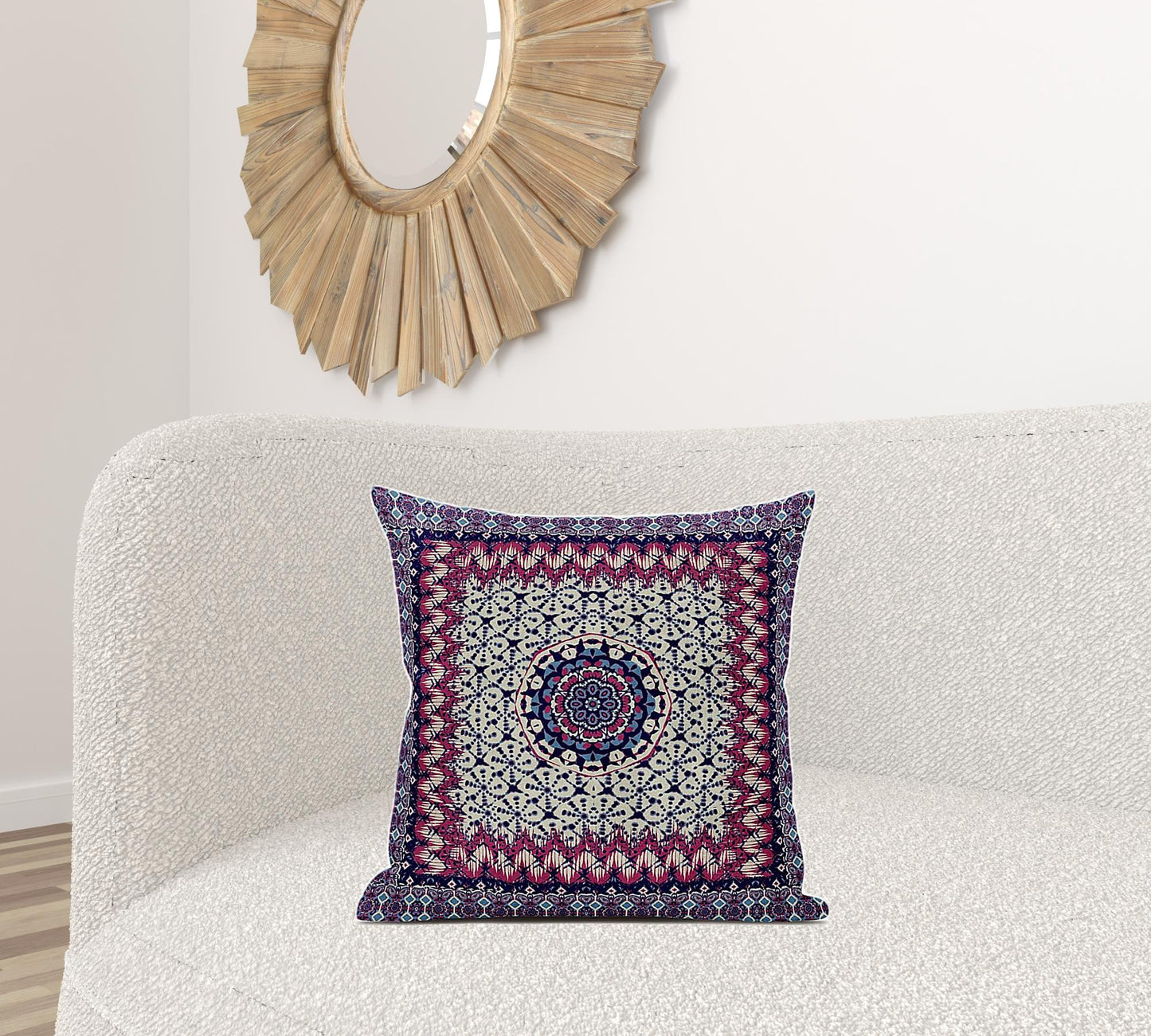 20" X 20" Dark Blue And Grey Blown Seam Floral Indoor Outdoor Throw Pillow