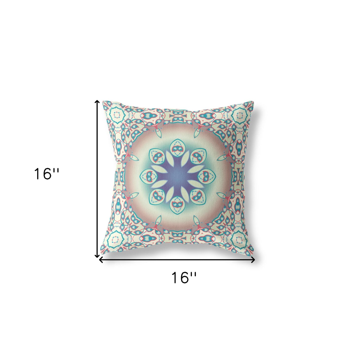 16" X 16" Beige And Blue Zippered Geometric Indoor Outdoor Throw Pillow