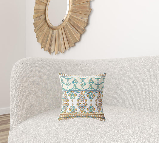 16" X 16" Orange And Teal Zippered Geometric Indoor Outdoor Throw Pillow