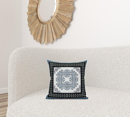 16" X 16" Black And Blue Blown Seam Geometric Indoor Outdoor Throw Pillow