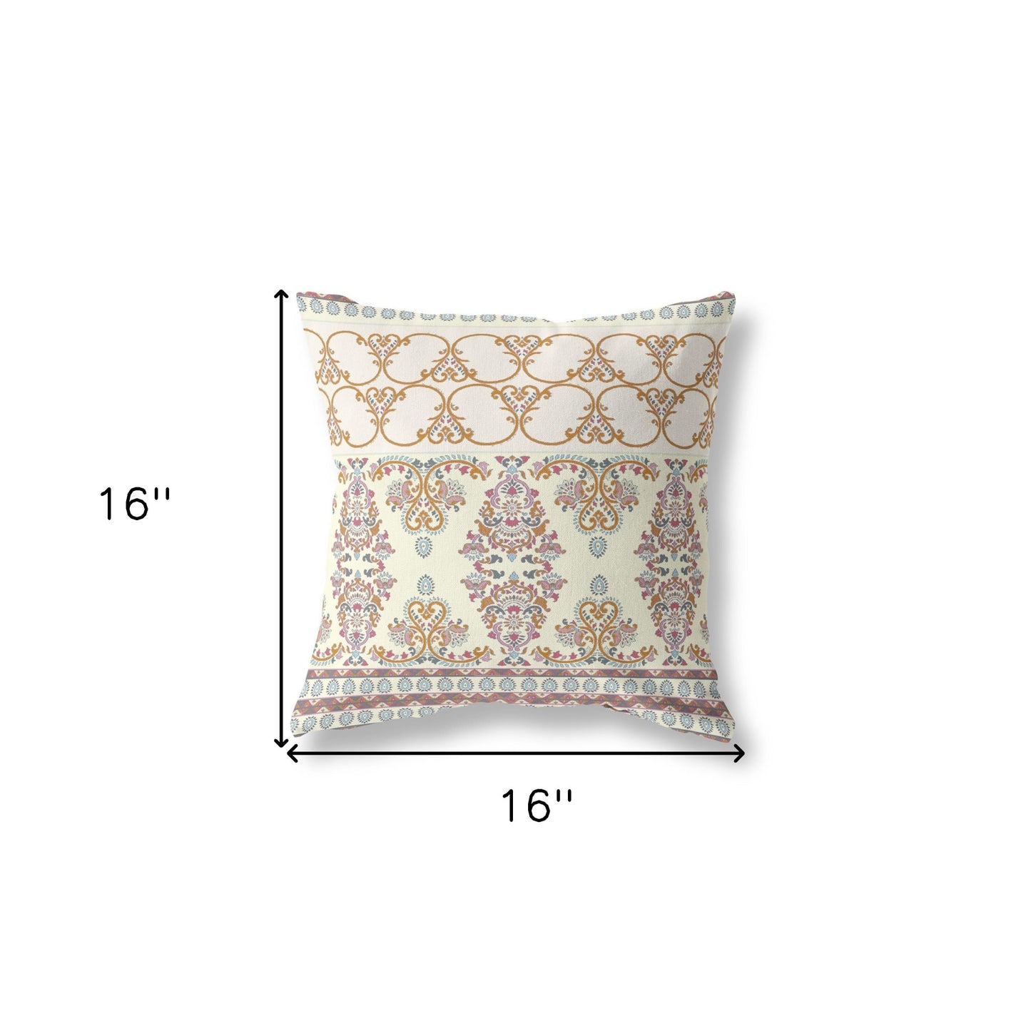 16" X 16" Off White And Orange Zippered Geometric Indoor Outdoor Throw Pillow