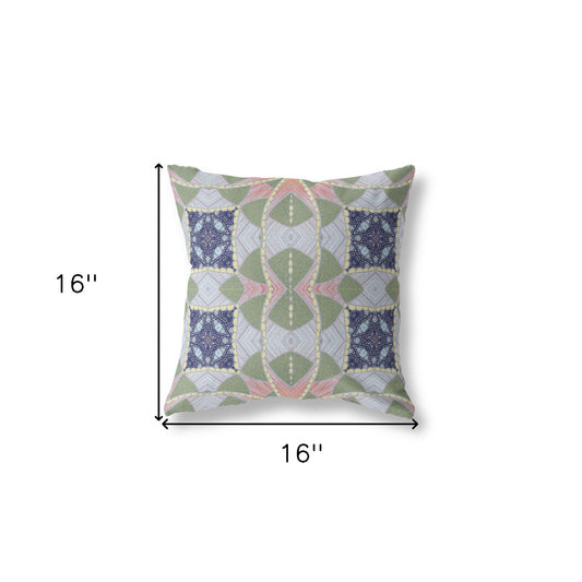 16"x16" Green Pink Indigo Zippered Suede Geometric Throw Pillow