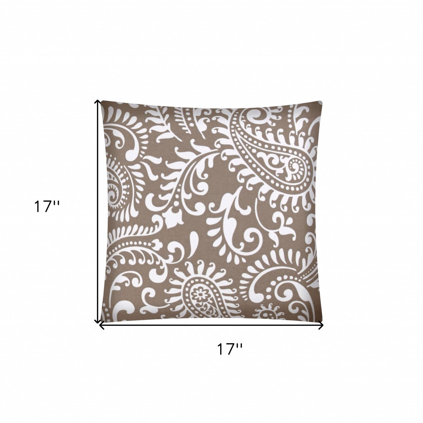 17x17 Taupe And White Zippered Polyester Paisley Throw Pillow Cover