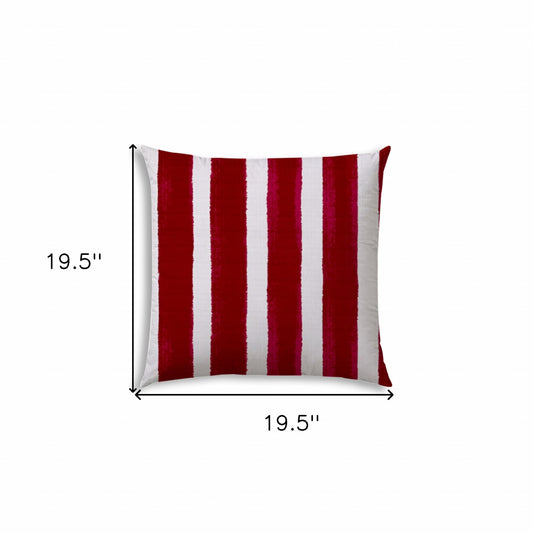 20" X 20" Hot Pink And White Zippered Polyester Striped Throw Pillow Cover