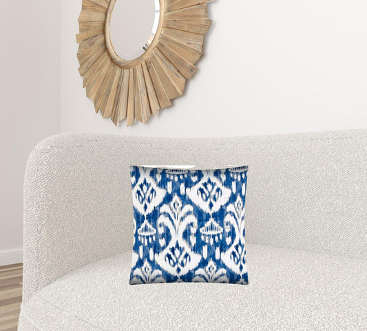 17" X 17" Indigo Taupe And Cream Zippered Polyester Ikat Throw Pillow Cover