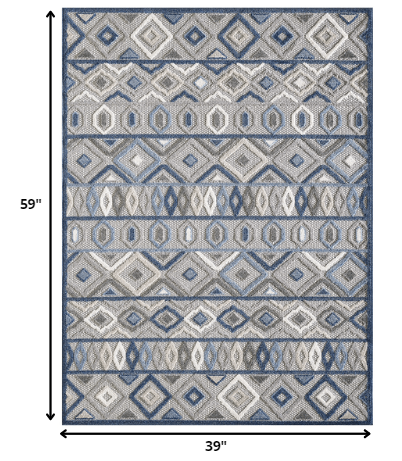 3' X 5' Blue And Gray Abstract Stain Resistant Indoor Outdoor Area Rug