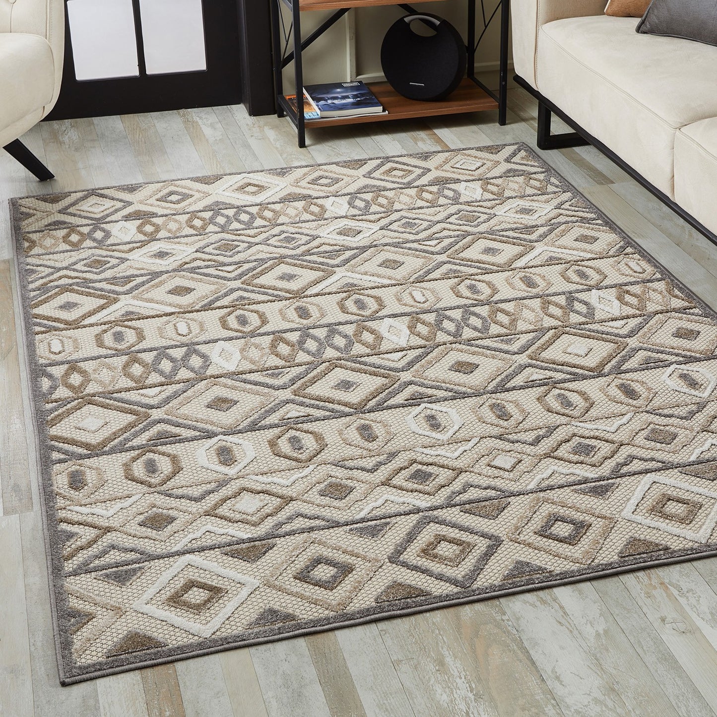 3' X 5' Gray And Ivory Southwestern Stain Resistant Indoor Outdoor Area Rug