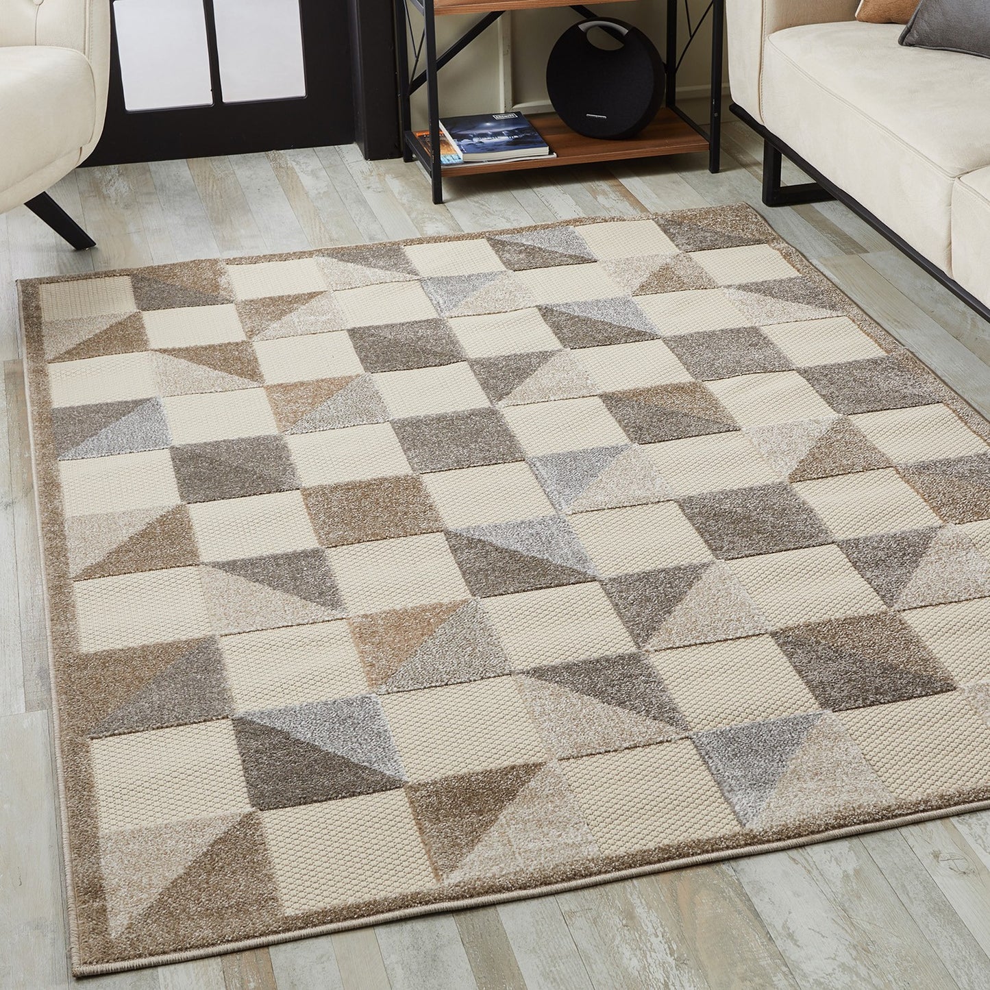 2' X 4' Gray Geometric Stain Resistant Indoor Outdoor Area Rug