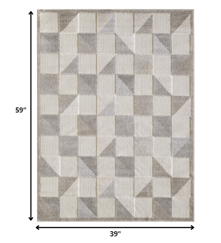 3' X 5' Gray Geometric Stain Resistant Indoor Outdoor Area Rug