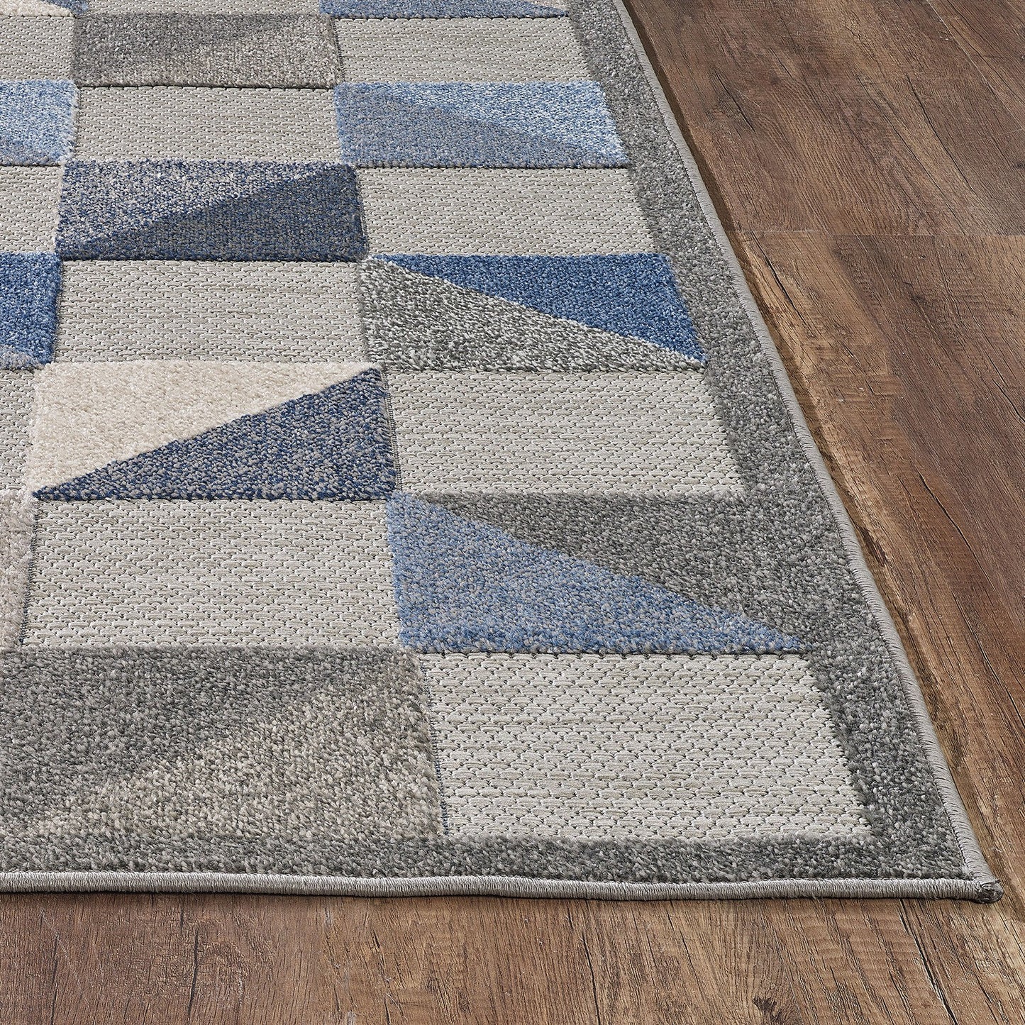 5' X 7' Blue And Gray Geometric Stain Resistant Indoor Outdoor Area Rug