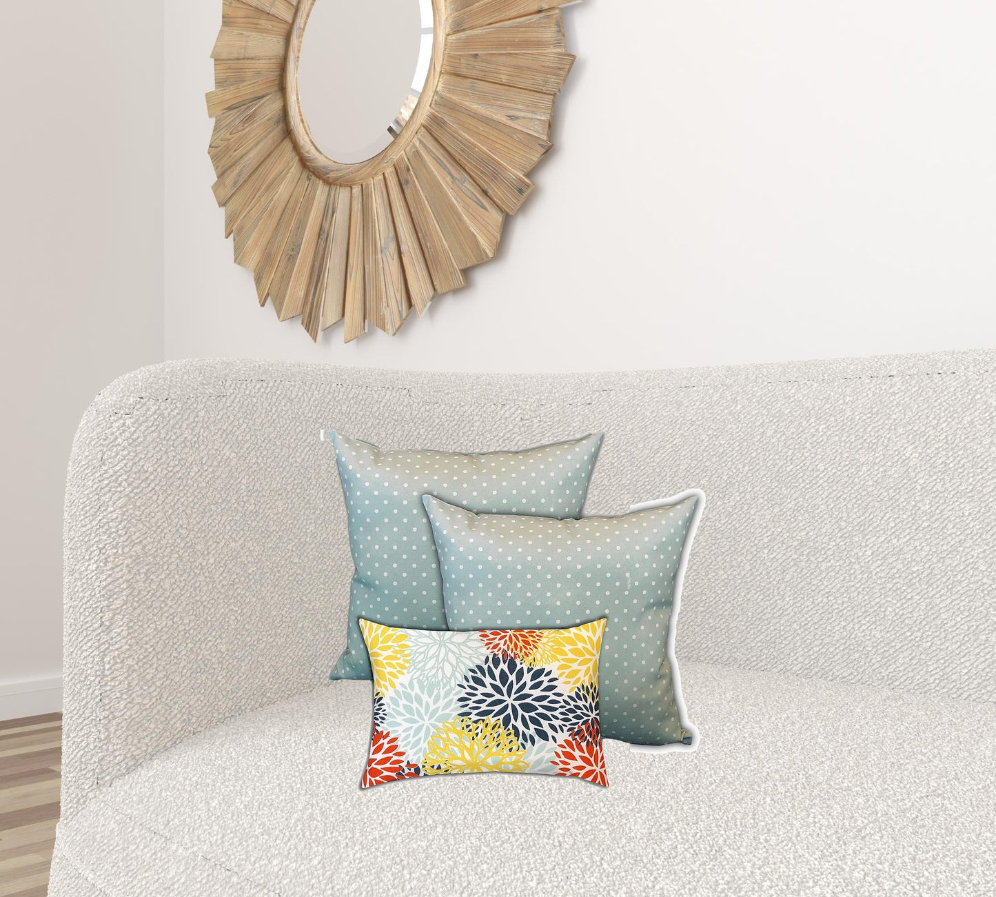 Set Of Three 19" X 19" Seafoam And White Zippered Polka Dots Throw Indoor Outdoor Pillow Cover