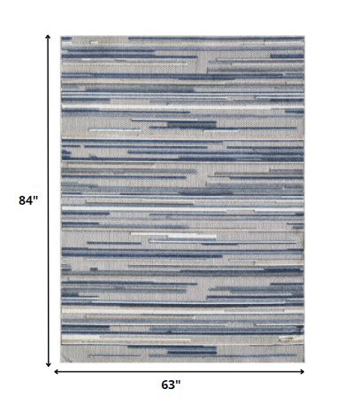 5' X 7' Blue Abstract Stain Resistant Indoor Outdoor Area Rug