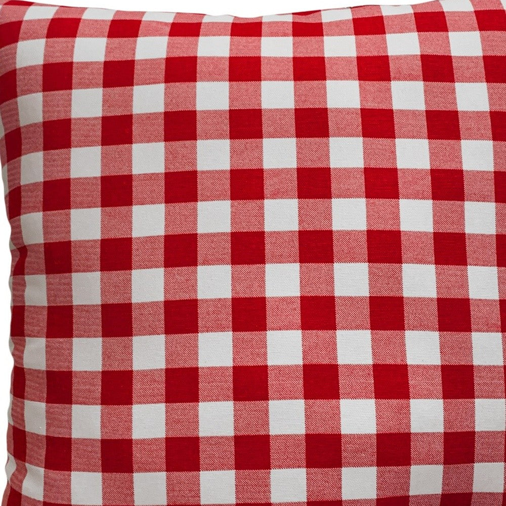 20" X 20" Red Gray And White Zippered 100% Cotton Plaid Throw Pillow Cover