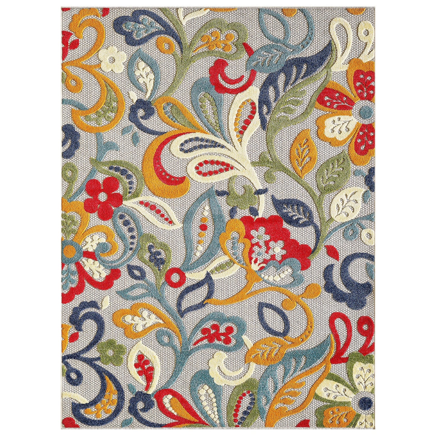 7’ x 9’ Multi Jacobean Floral Indoor Outdoor Area Rug