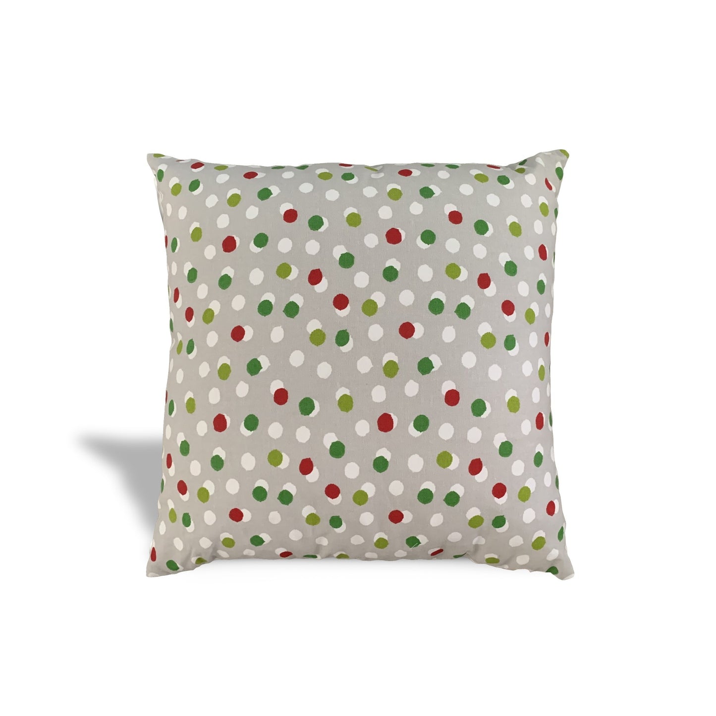 17" X 17" Red Gray And White Zippered 100% Cotton Polka Dots Throw Pillow Cover