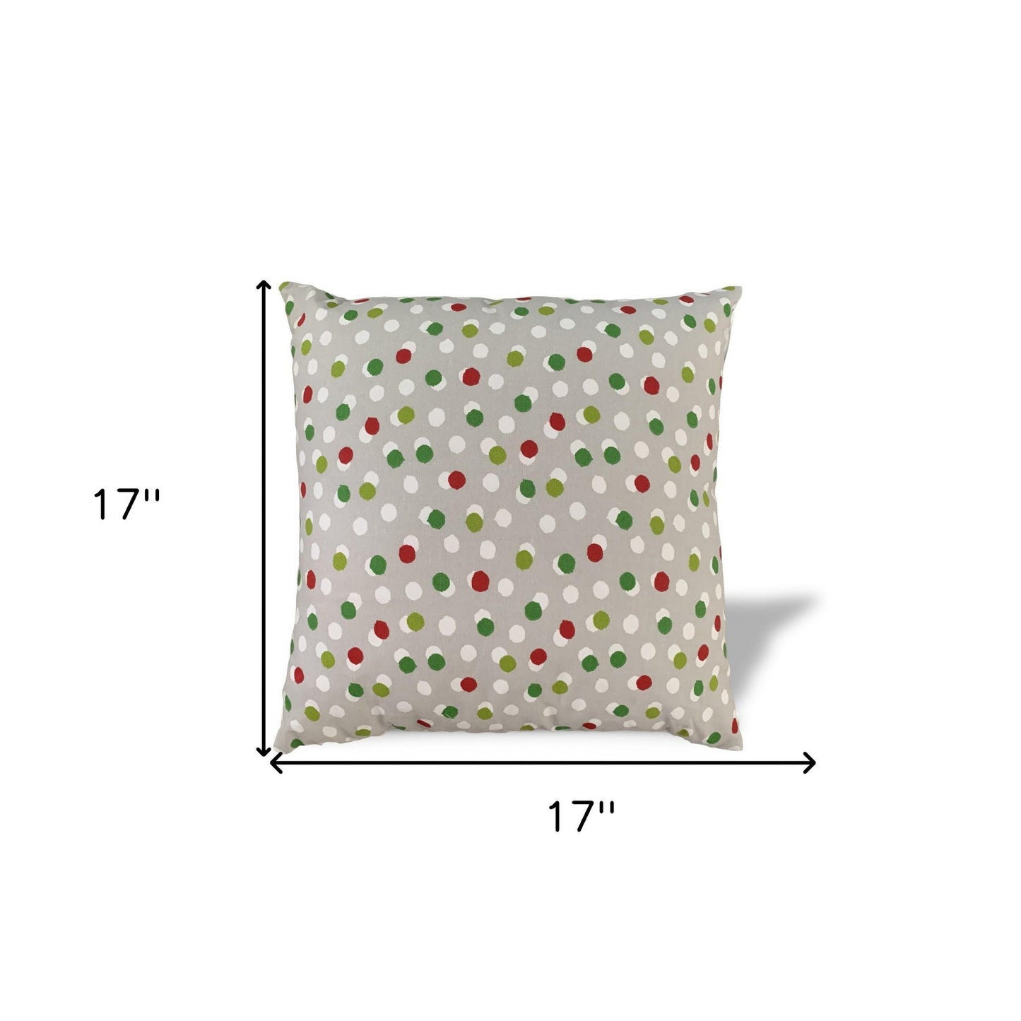 17" X 17" Red Gray And White Zippered 100% Cotton Polka Dots Throw Pillow Cover