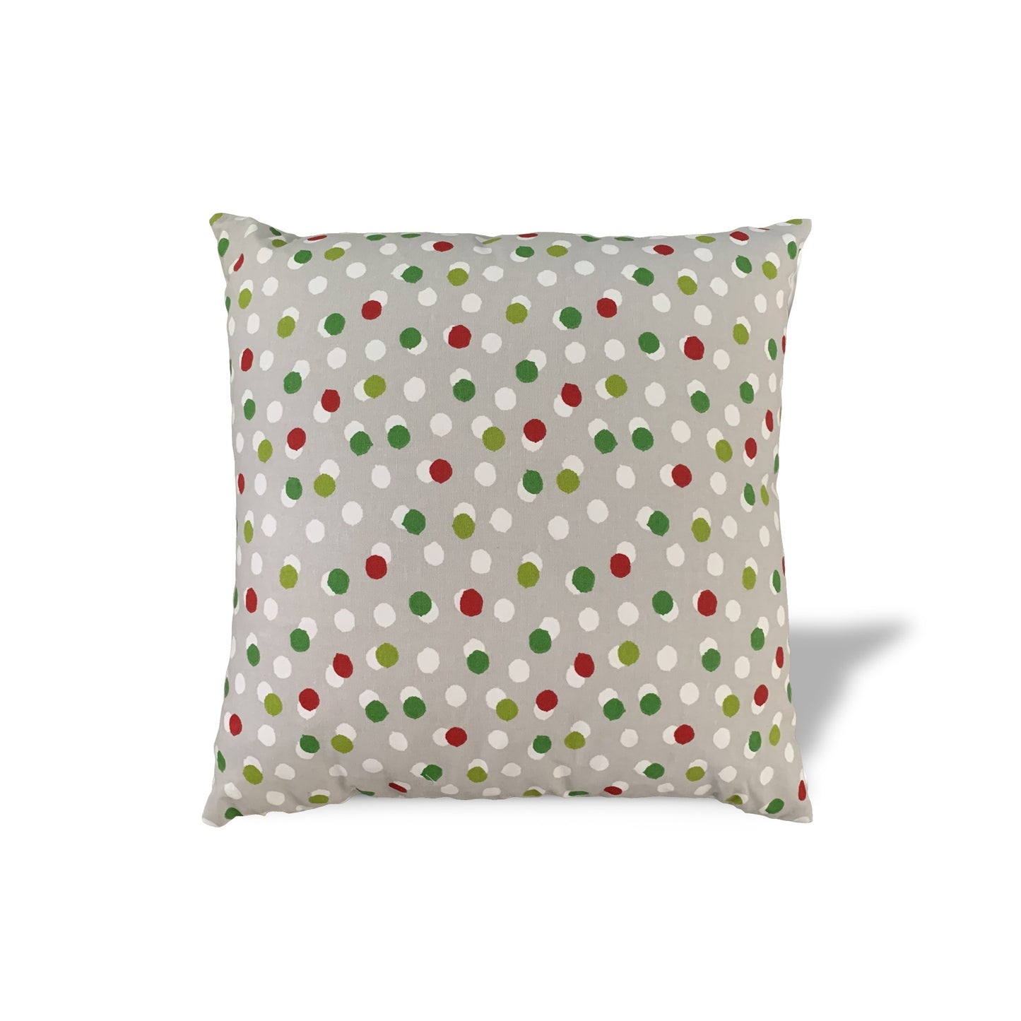 17" X 17" Red Gray And White Zippered 100% Cotton Polka Dots Throw Pillow Cover