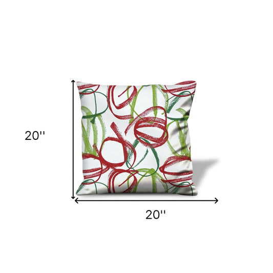 20" X 20" Red Gray And White Zippered 100% Cotton Abstract Throw Pillow Cover