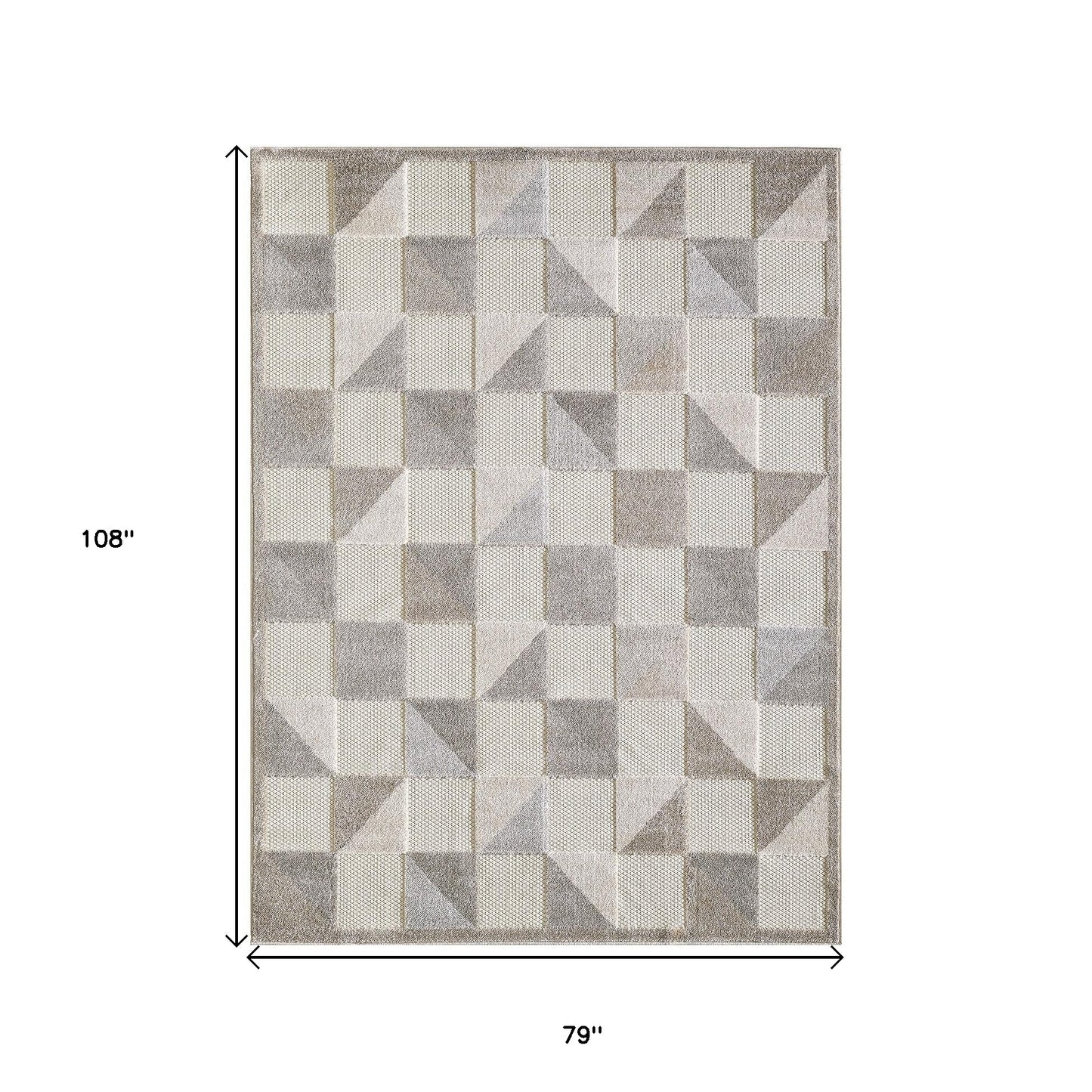 7' X 9' Gray Geometric Stain Resistant Indoor Outdoor Area Rug