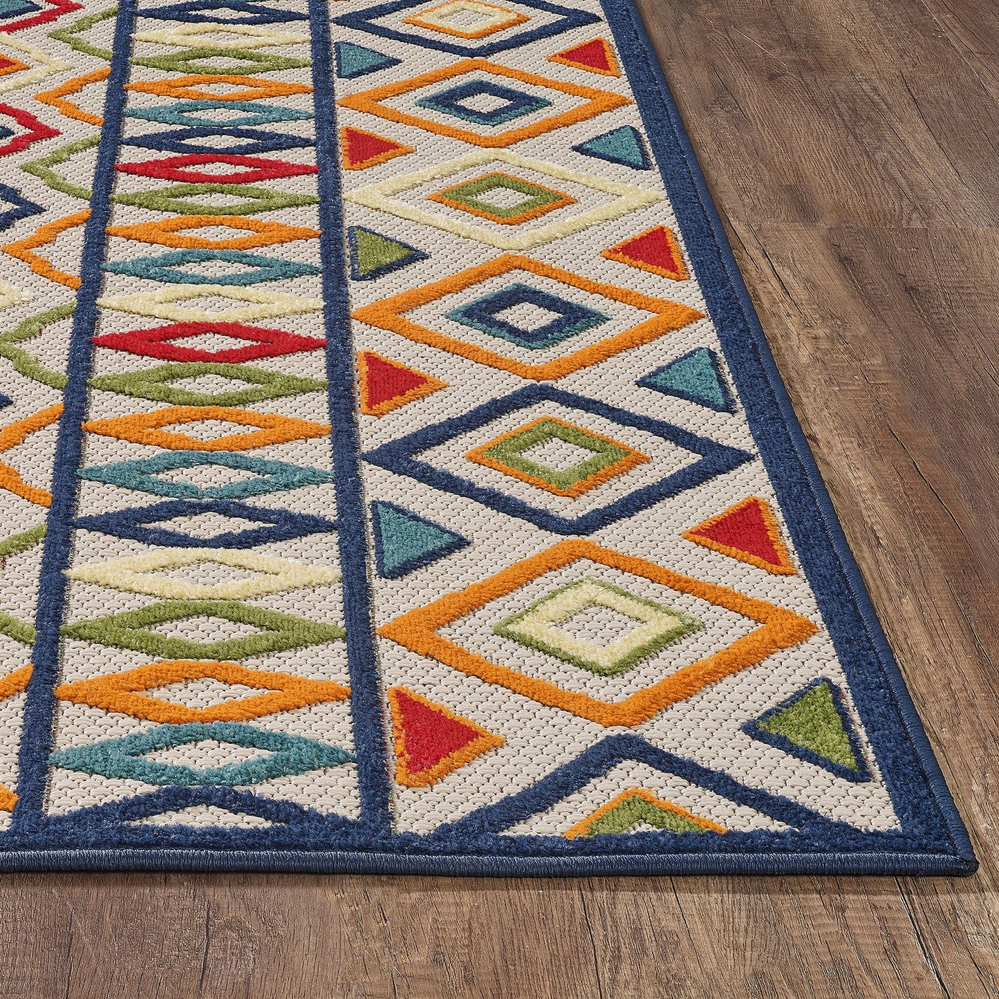 2' X 4' Ivory And Blue Southwestern Stain Resistant Indoor Outdoor Area Rug