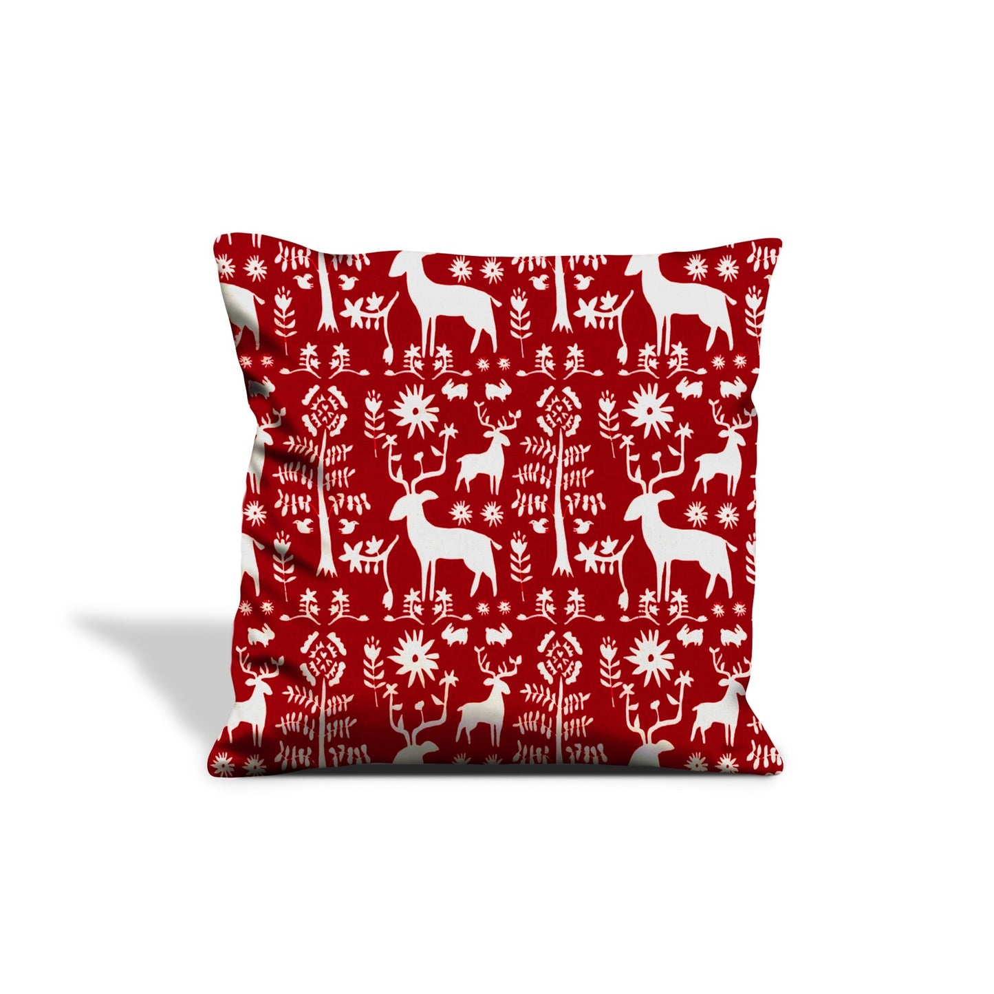 14" X 20" Red Gray And White Reindeer Zippered 100% Cotton Animal Print Lumbar Pillow Cover