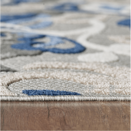 3’ x 5’ Blue Gray Jacobean Floral Indoor Outdoor Area Rug