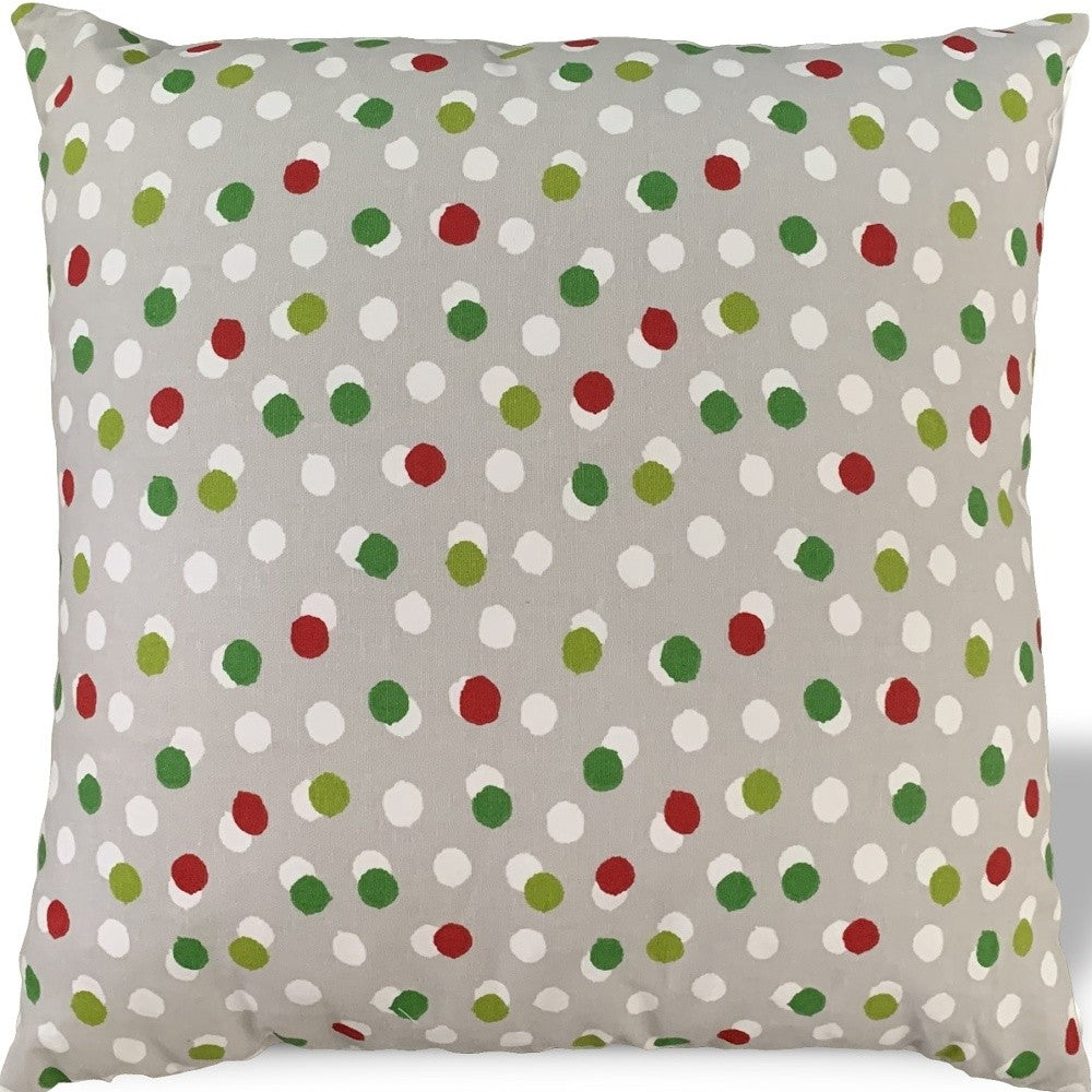 14" X 20" Red Gray And White Zippered 100% Cotton Polka Dots Lumbar Pillow Cover