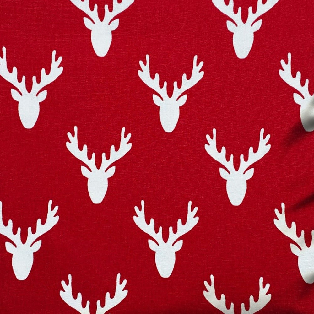 17" X 17" Red Gray And White Reindeer Zippered 100% Cotton Animal Print Throw Pillow Cover
