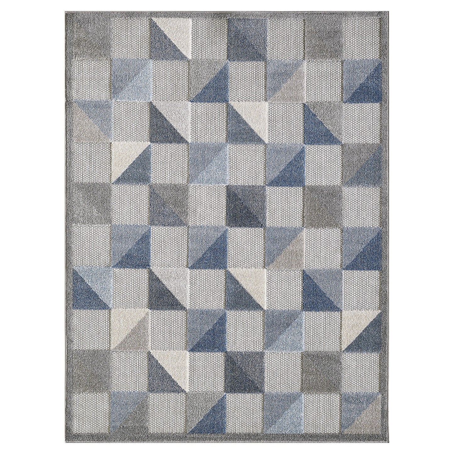 7' X 9' Blue Geometric Stain Resistant Indoor Outdoor Area Rug