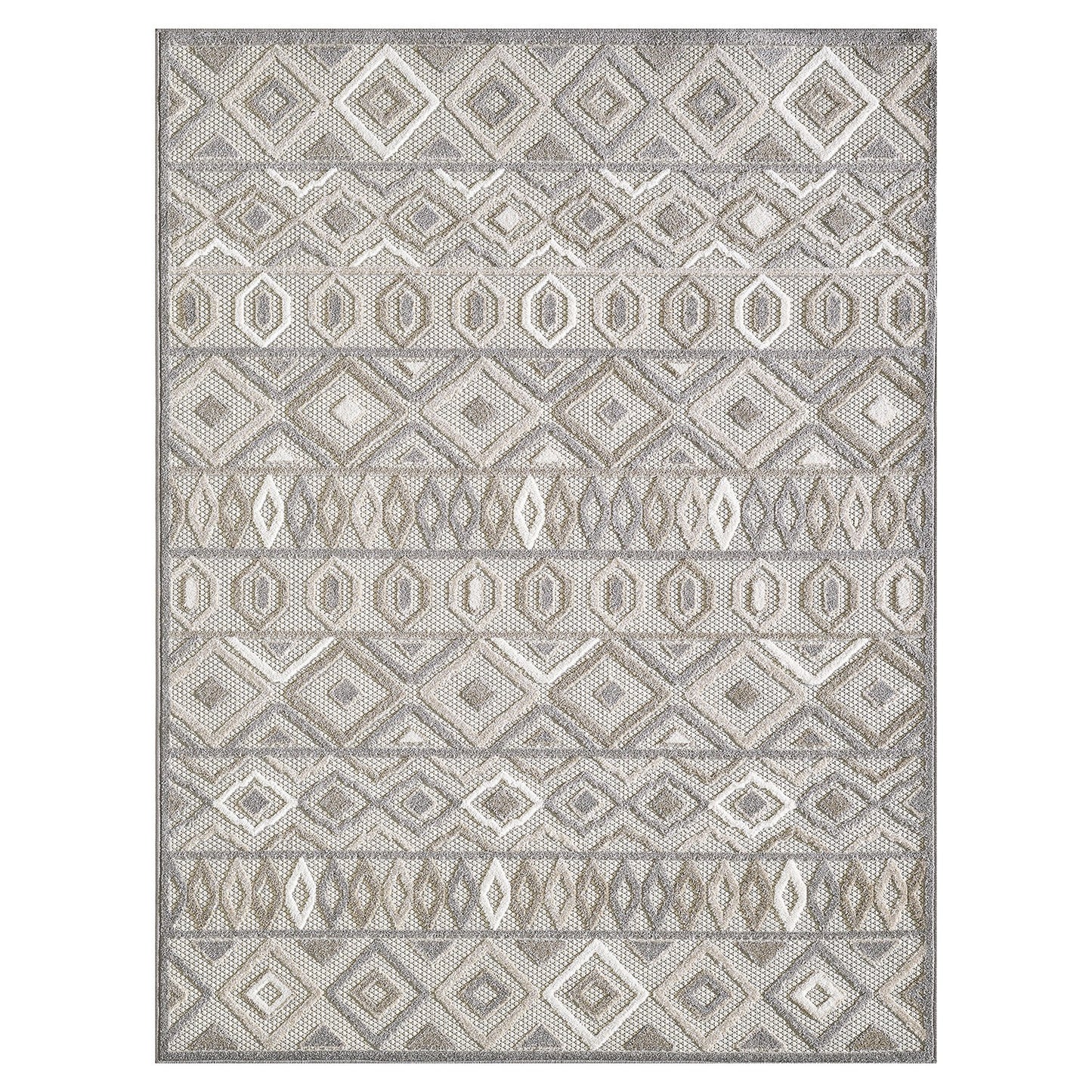 5' X 7' Gray And Ivory Southwestern Stain Resistant Indoor Outdoor Area Rug