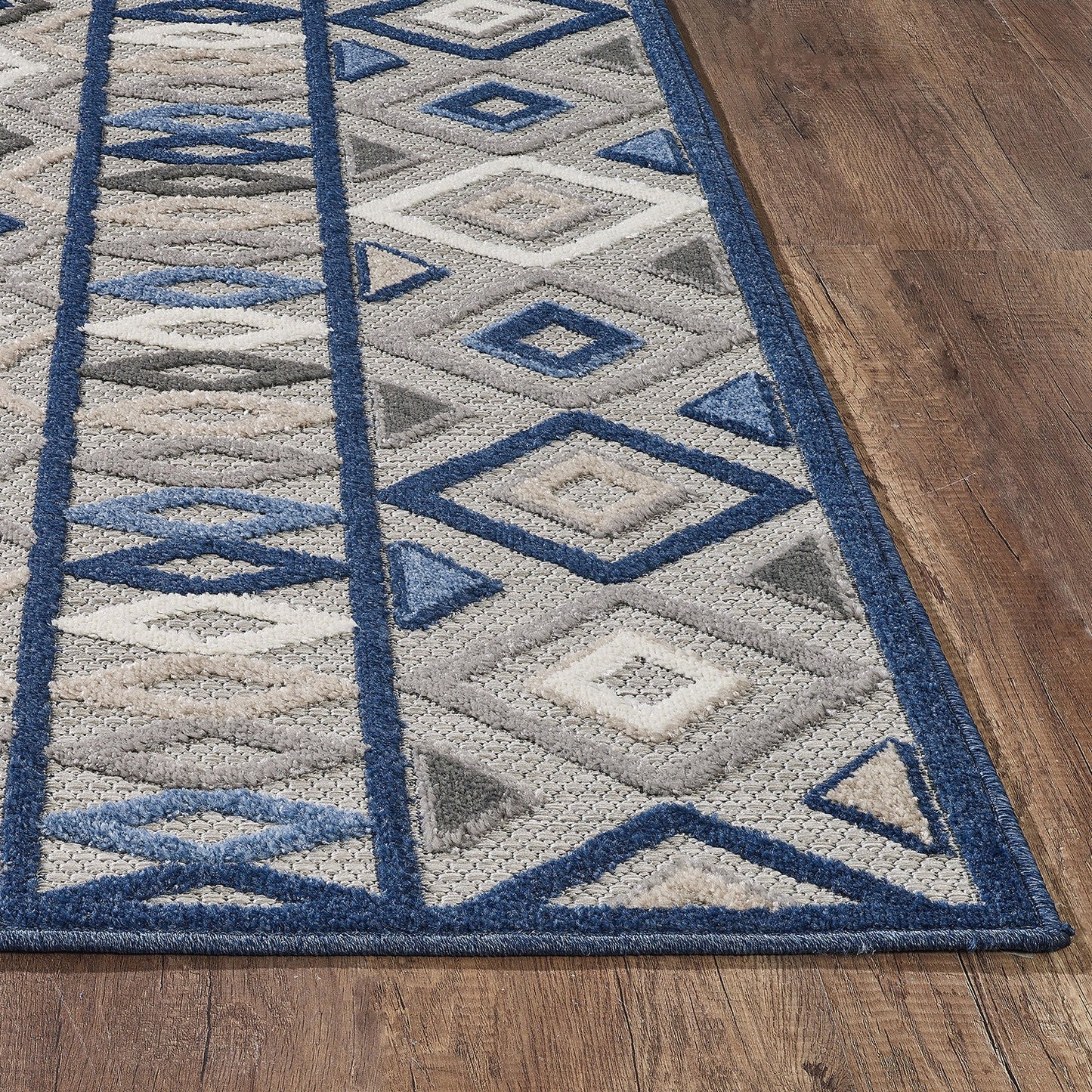 7' X 9' Blue And Gray Abstract Stain Resistant Indoor Outdoor Area Rug