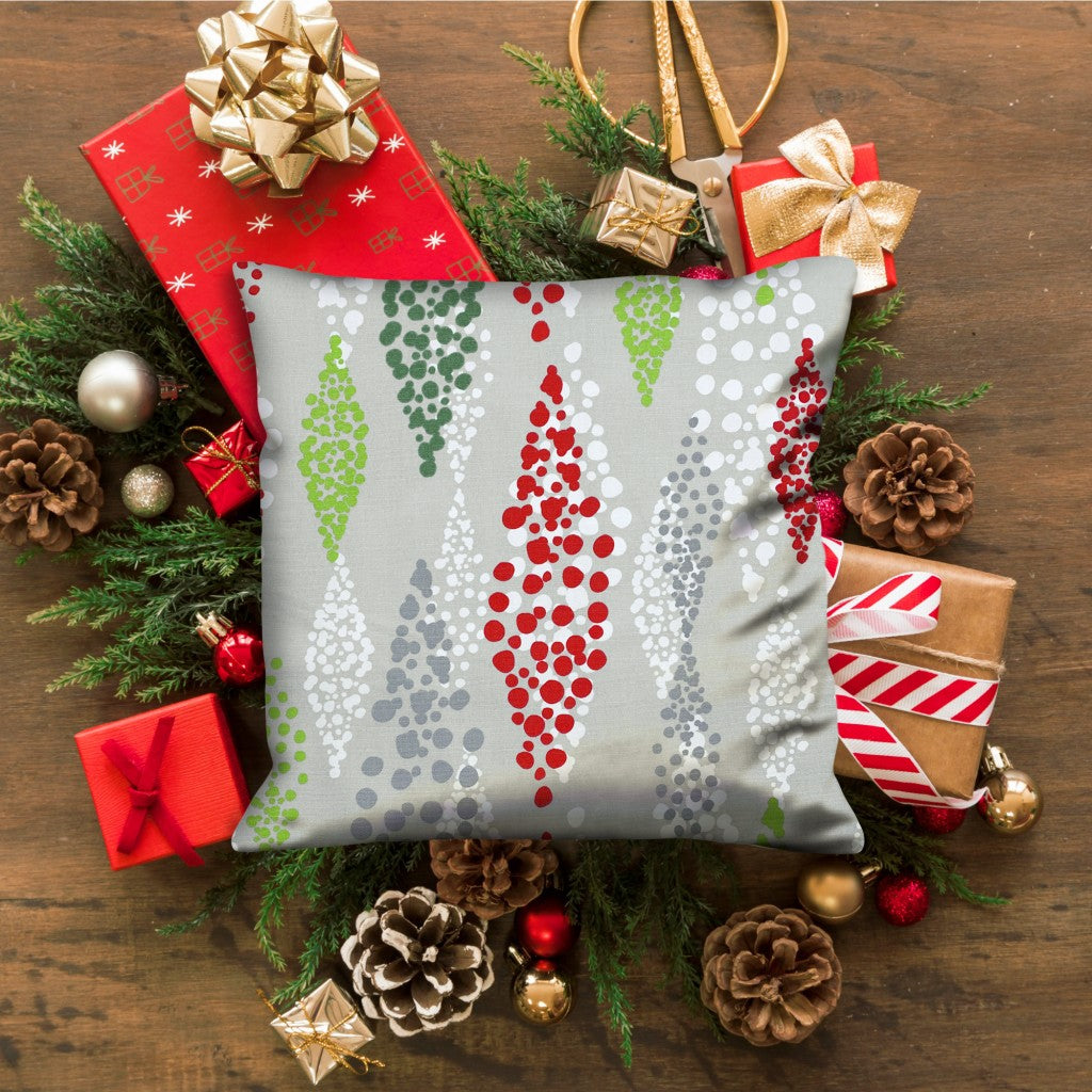 Red Gray And White 100% Cotton Christmas Throw Indoor Outdoor Pillow Cover