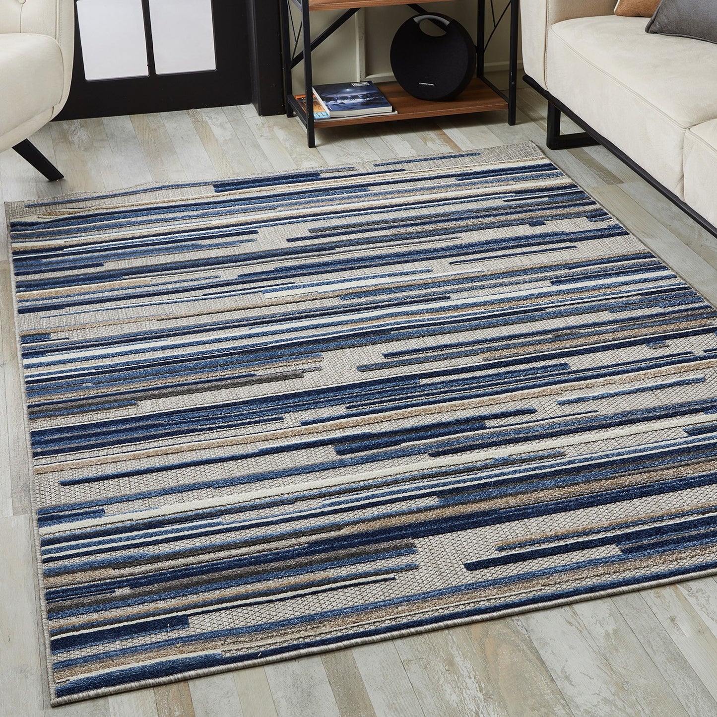 2' X 4' Blue Abstract Stain Resistant Indoor Outdoor Area Rug