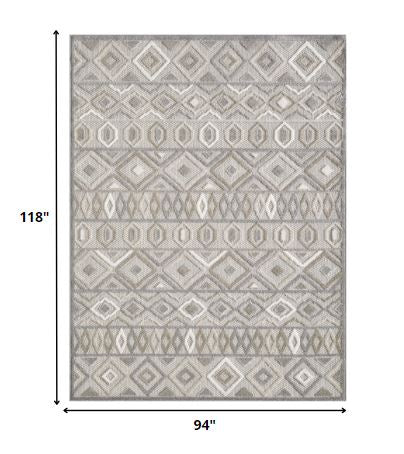 8’ x 10’ Gray Ivory Aztec Pattern Indoor Outdoor Area Rug