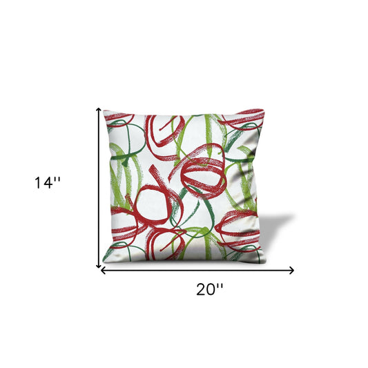14" X 20" Red Gray And White Zippered 100% Cotton Abstract Lumbar Pillow Cover