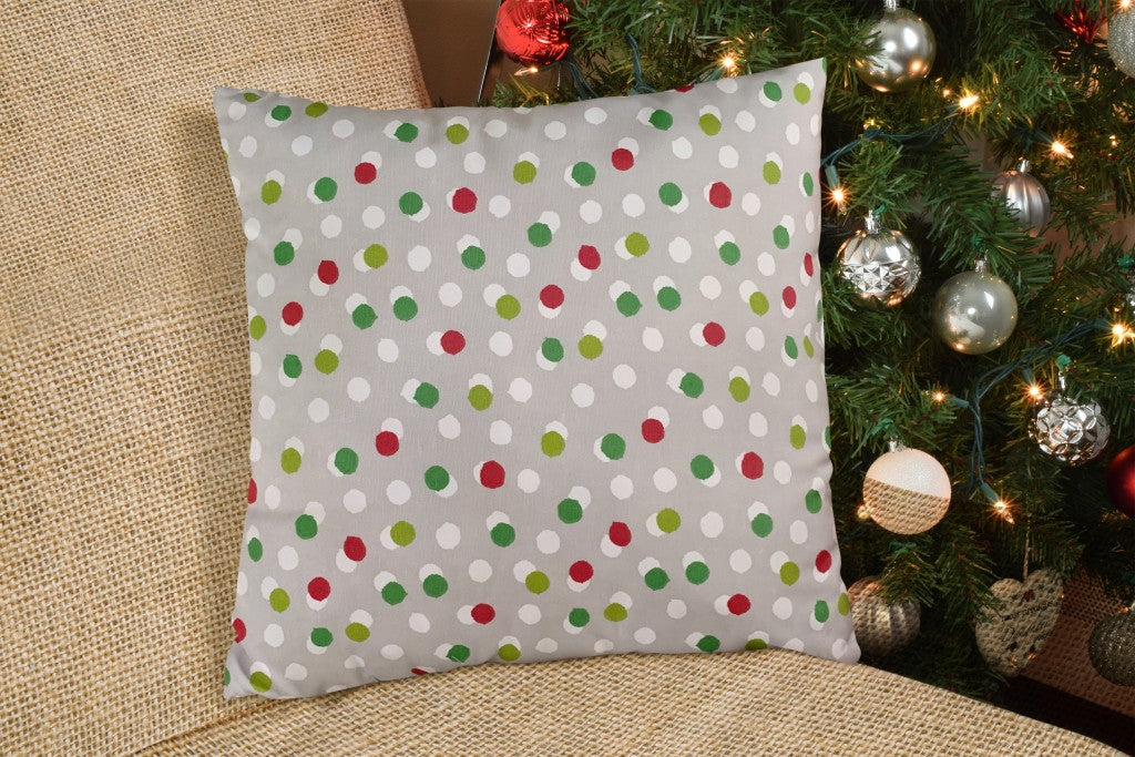 20" X 20" Red Gray And White Zippered 100% Cotton Polka Dots Throw Pillow Cover