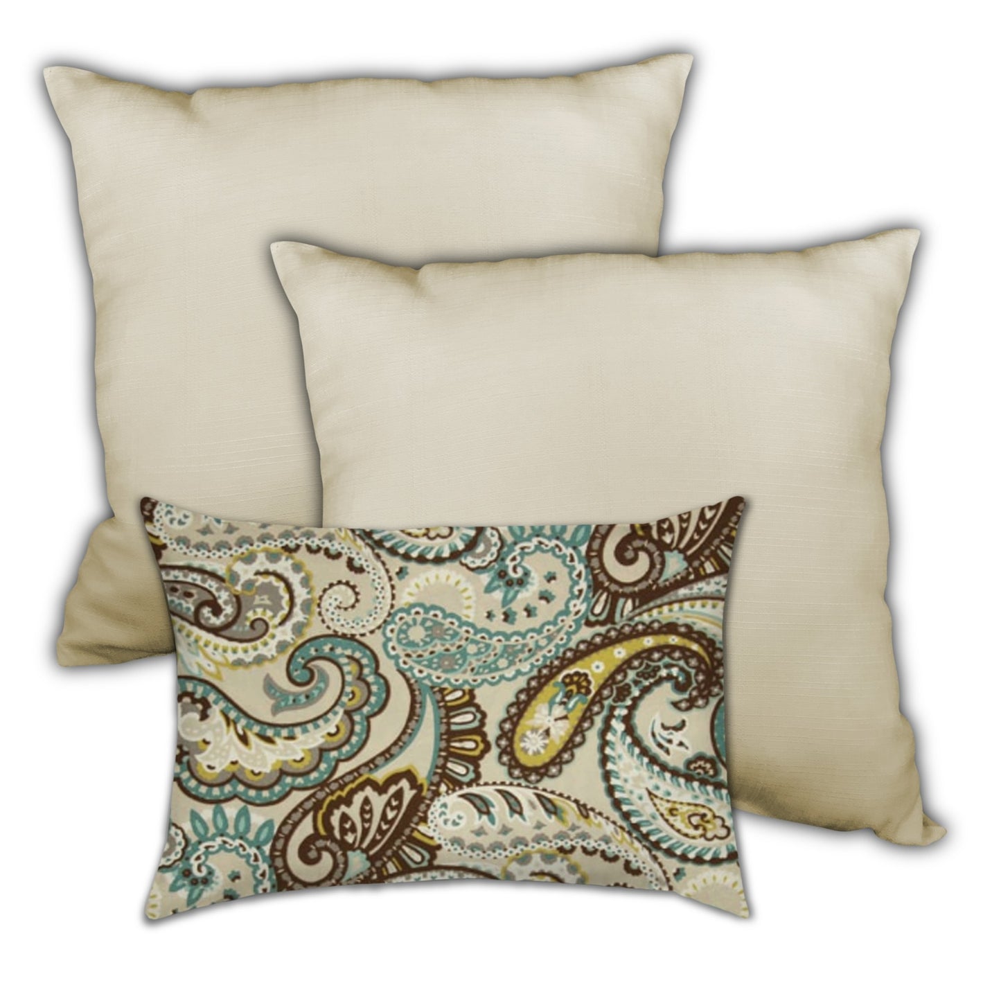 Set Of Three 19" X 19" Brown And Tan Zippered Paisley Throw Indoor Outdoor Pillow Cover