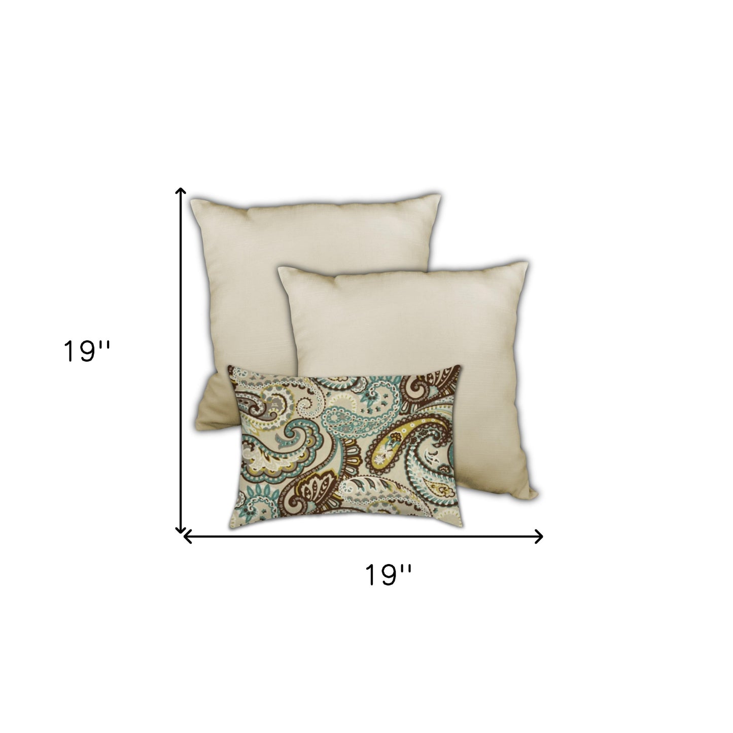 Set Of Three 19" X 19" Brown And Tan Zippered Paisley Throw Indoor Outdoor Pillow Cover