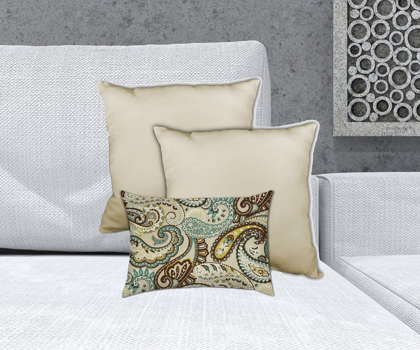 Set Of Three 19" X 19" Brown And Tan Zippered Paisley Throw Indoor Outdoor Pillow Cover