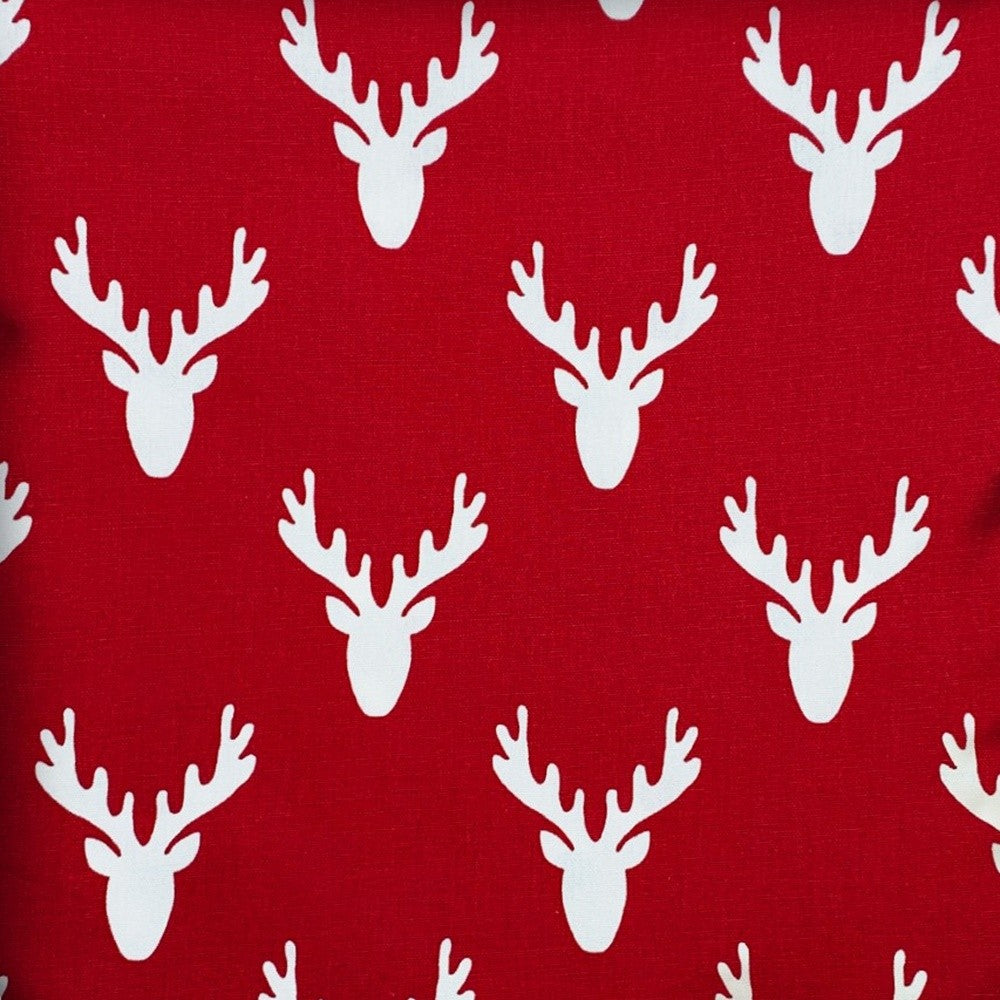 20" X 20" Red Gray And White Reindeer Zippered 100% Cotton Animal Print Throw Pillow Cover