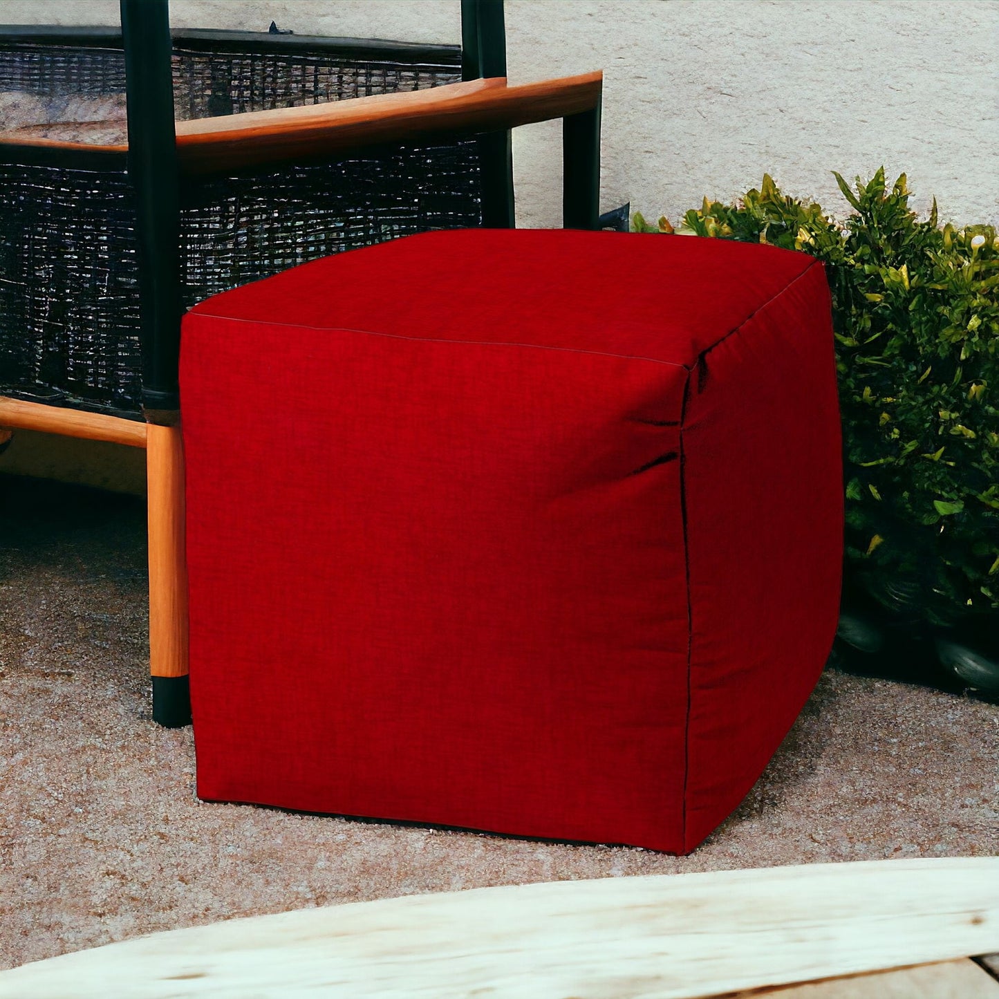 17" Red Polyester Cube Indoor Outdoor Pouf Ottoman