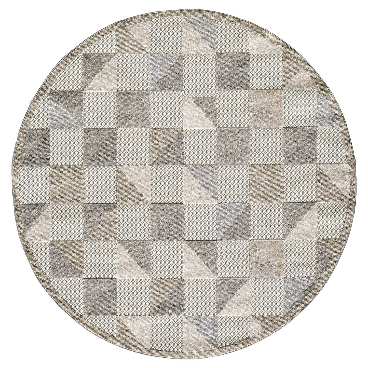 8' Round Gray Round Geometric Stain Resistant Indoor Outdoor Area Rug